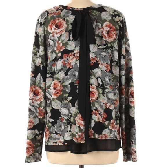 Bobeau floral ribbon split back pullover sweater Medium women’s top - Picture 2 of 4